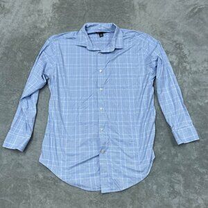 Kirkland Signature Mens Blue Plaid Long Sleeve Dress Shirt L a1034